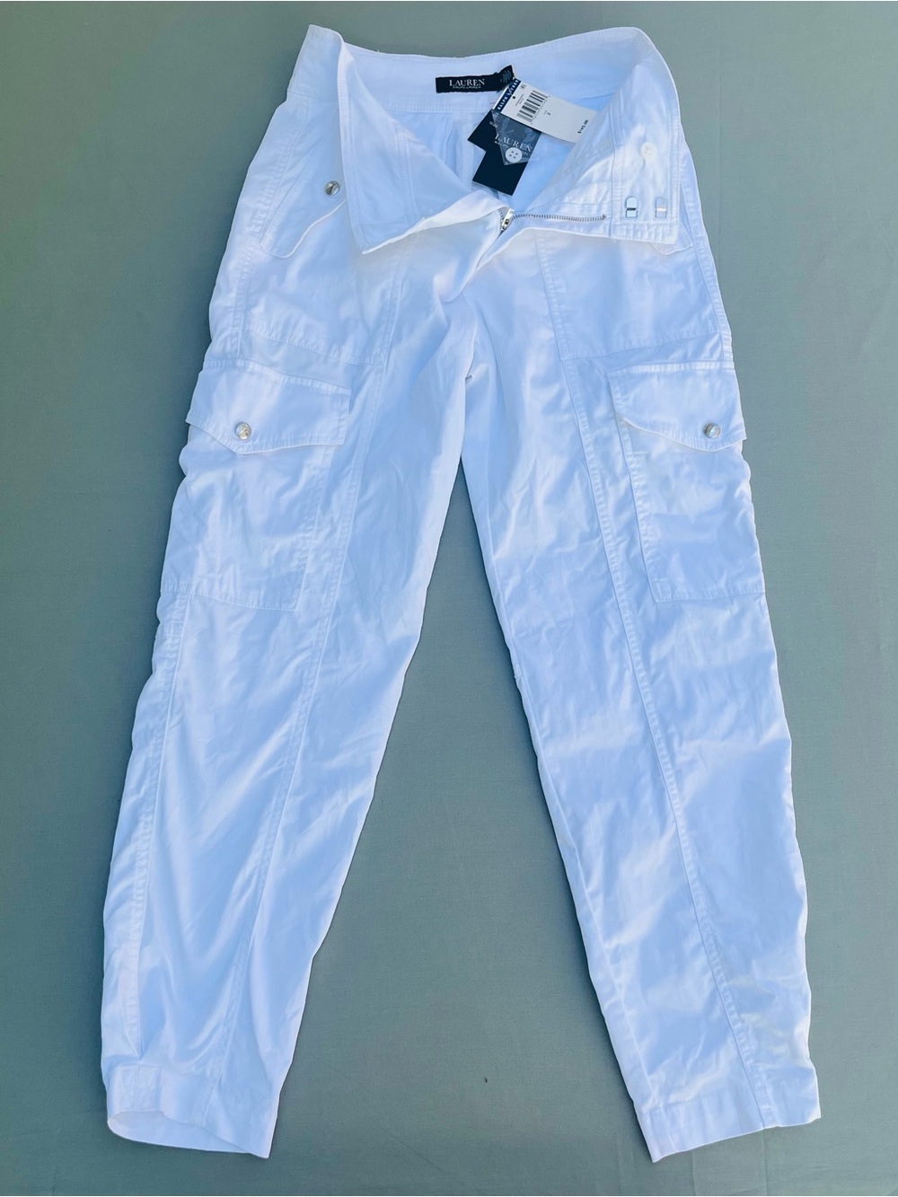 Lauren Ralph Lauren Woman Micro-Sanded Twill Cargo Utility White Pants Sz 2 NWT